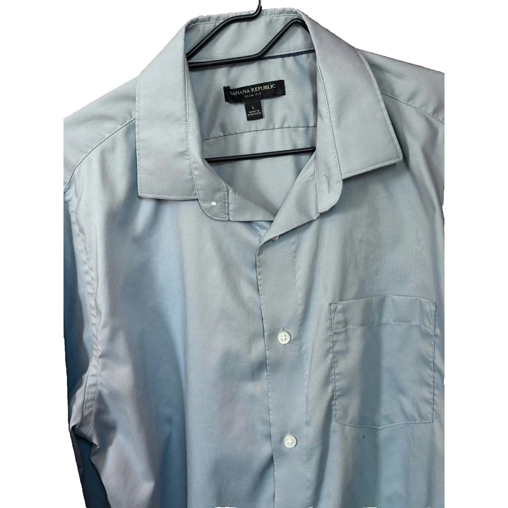 Banana Republic Mens Blue Button Up Dress Shirt sz L Slim Fit